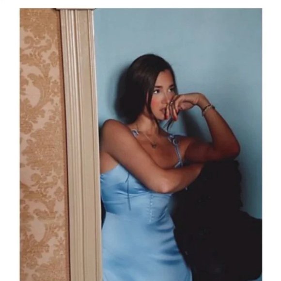 NWT Danielle Bernstein Satin Slip Dress in Baby Blue, sizes 10 & 12 - Picture 4 of 10